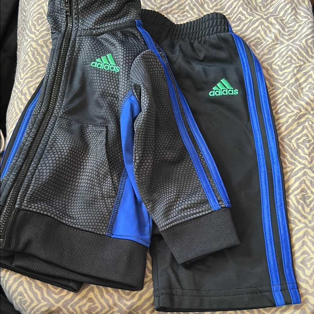 Boys Adidas Black and Blue Sweatsuit 2 piece set with Elastic Waistband